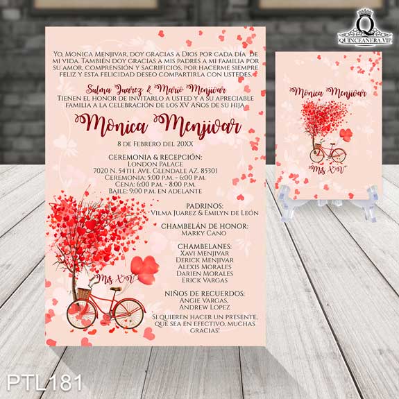 Invitaciones de 15 Años de Paris corazones PTL181