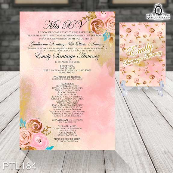 Invitación de 15 años de tema Floral PTL184