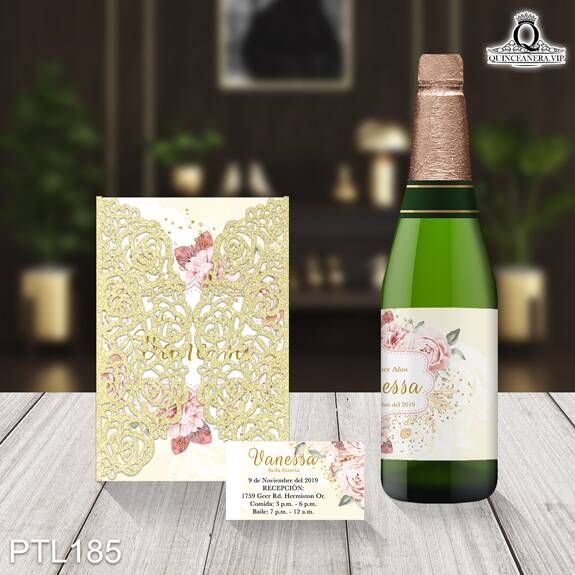 Invitaciones de Quinceañera de Flores Rosas Diamante PTL185 - PTL185
