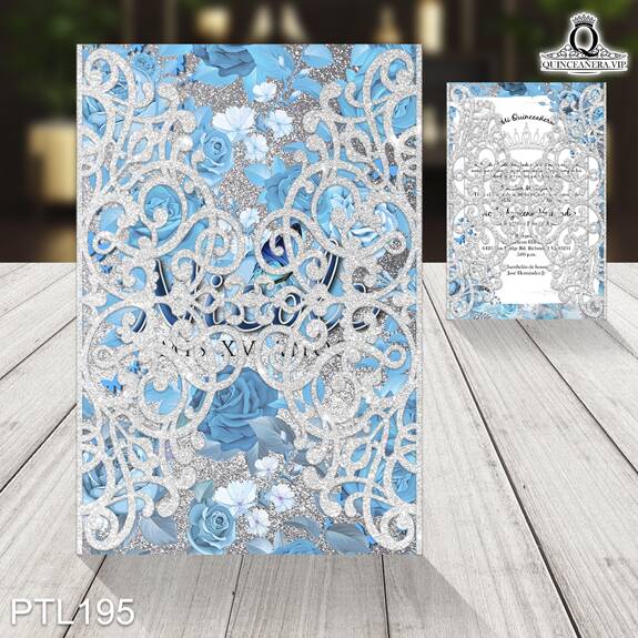 Invitaciones de Quinceañera de Flores Coronas Glitter PTL195 - PTL195