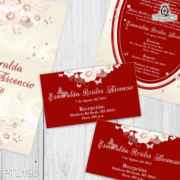 Invitaciones de Quinceañera de Perlas Flores PTL198 - PTL198