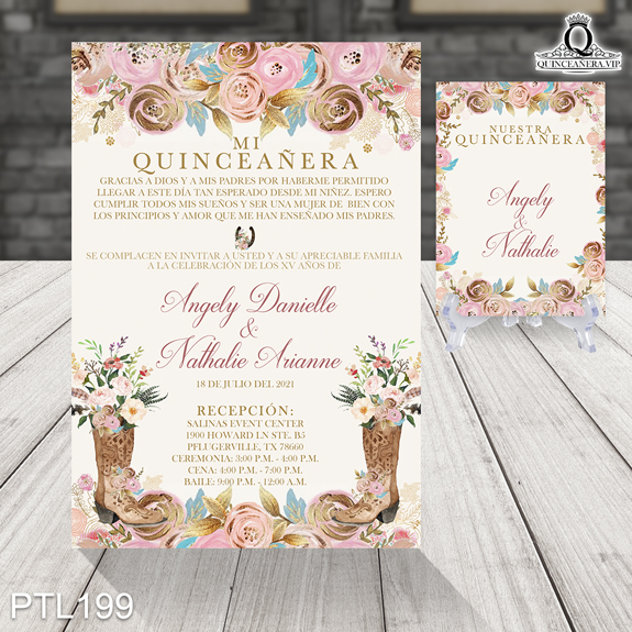 Invitaciones de Quinceañera de Vaquero botas vaqueras PTL199 - PTL199