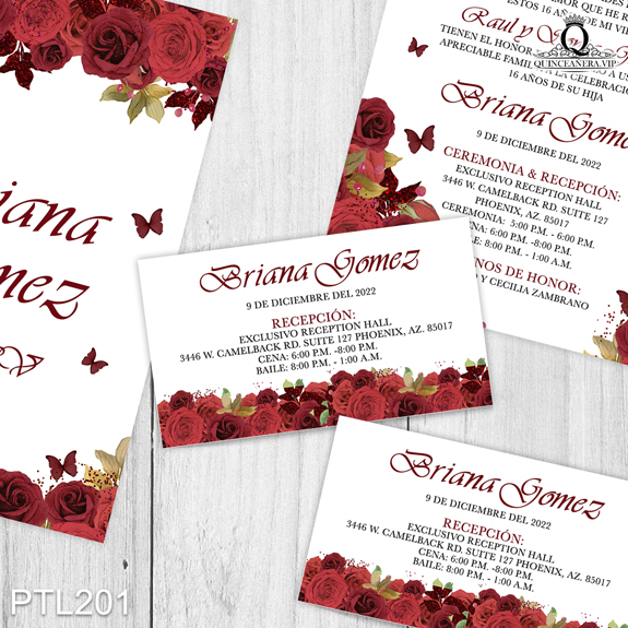 Invitaciones de Quinceañera de Flores mariposas PTL201 - PTL201