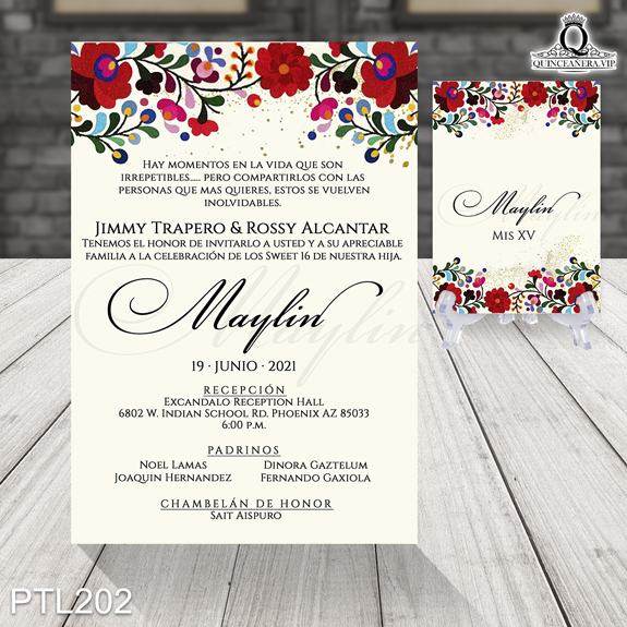 Invitaciones de Quinceañera de Flores estilo mexicano PTL202 - PTL202