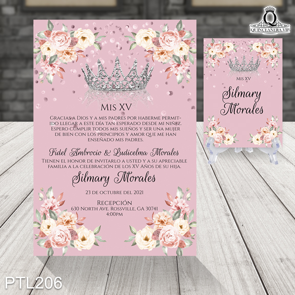 Invitaciones de Quinceañera de Flores Coronas PTL206 - PTL206