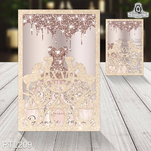 Invitaciones de Quinceañera de Glamuroso vestido PTL209 - PTL209