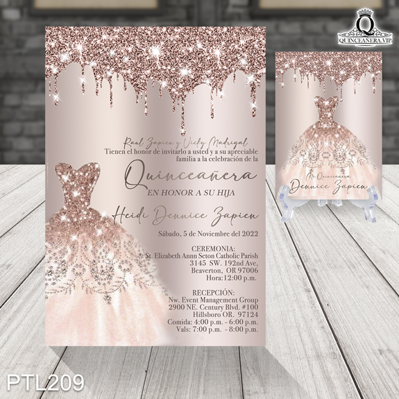 Invitaciones de Quinceañera de Glamuroso vestido PTL209 - PTL209