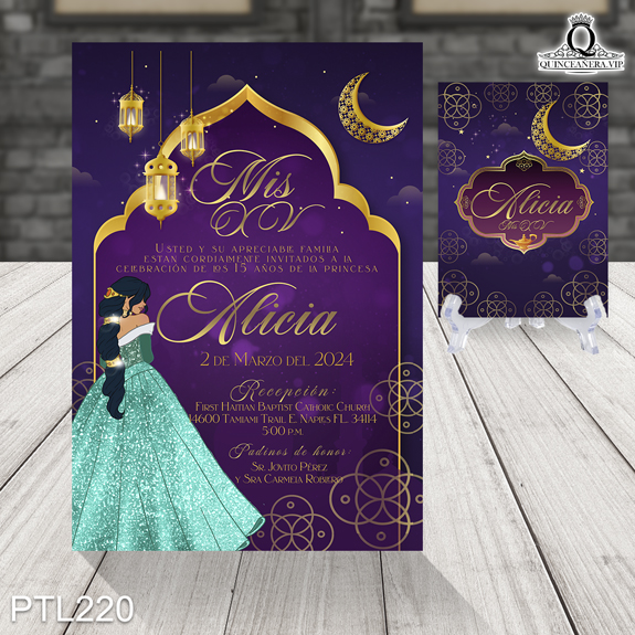 Invitaciones de Jasmín con la Lámpara Mágica - PTL220