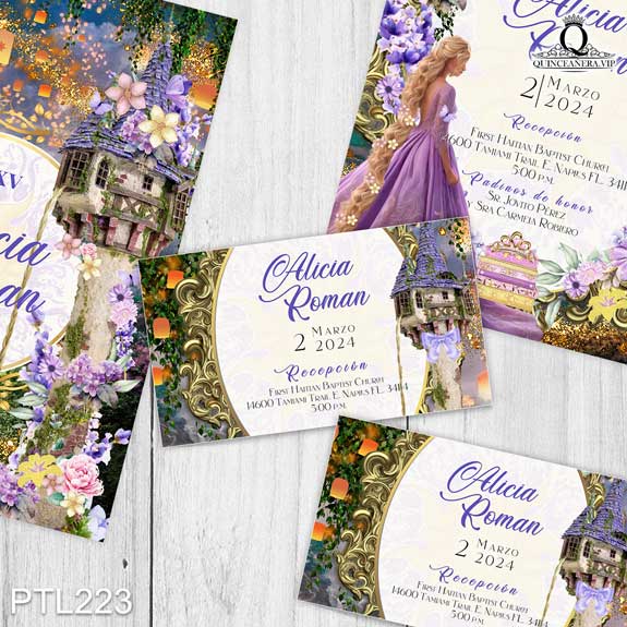 Invitaciones de 15 años de la Princesa Rapunzel - PTL223