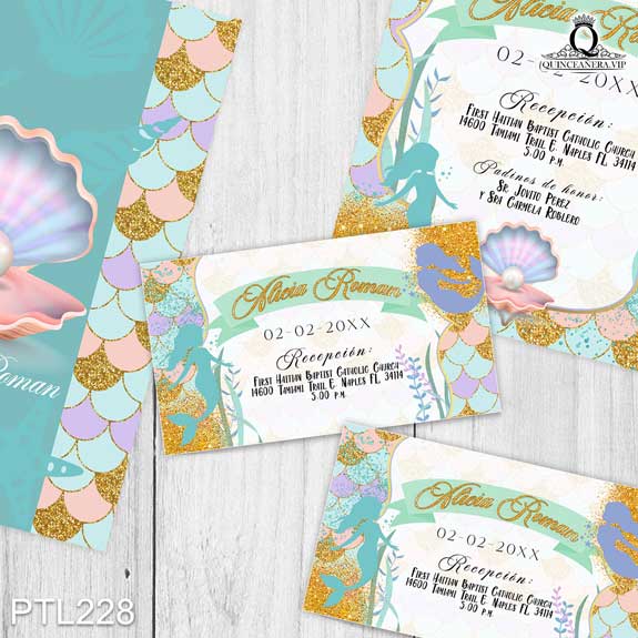 Invitaciones de xv años de la Sirenita - PTL228