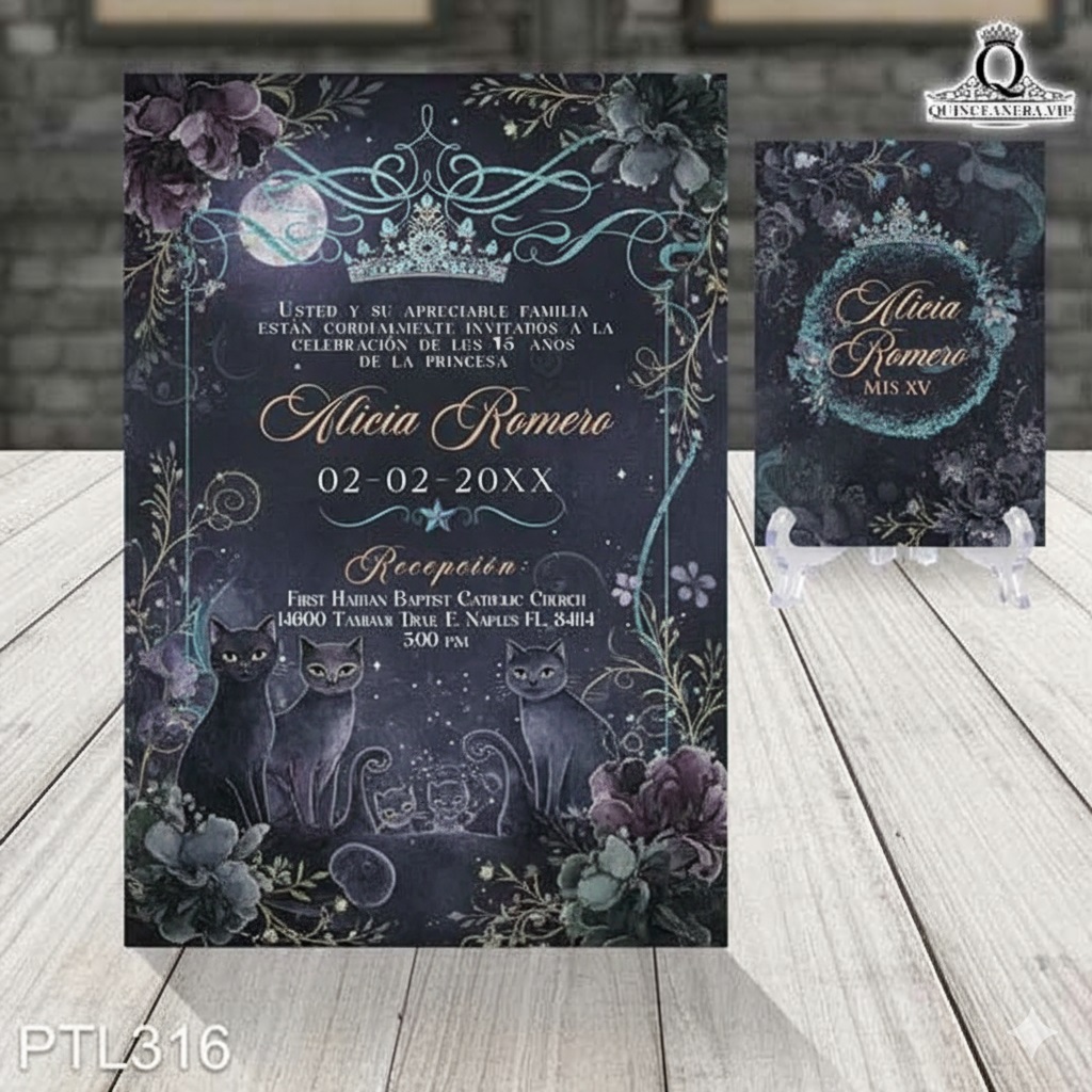 Invitaciones de 15 Años de Halloween gatos PTL317
