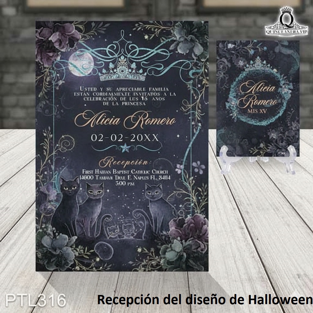 Invitaciones de 15 Años de Halloween gatos PTL317